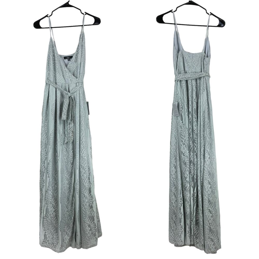Lulu’s NWT Lovely in Lace Dusty Blue Lace Sleeveless Wrap Maxi Dress Size M - Picture 3 of 11